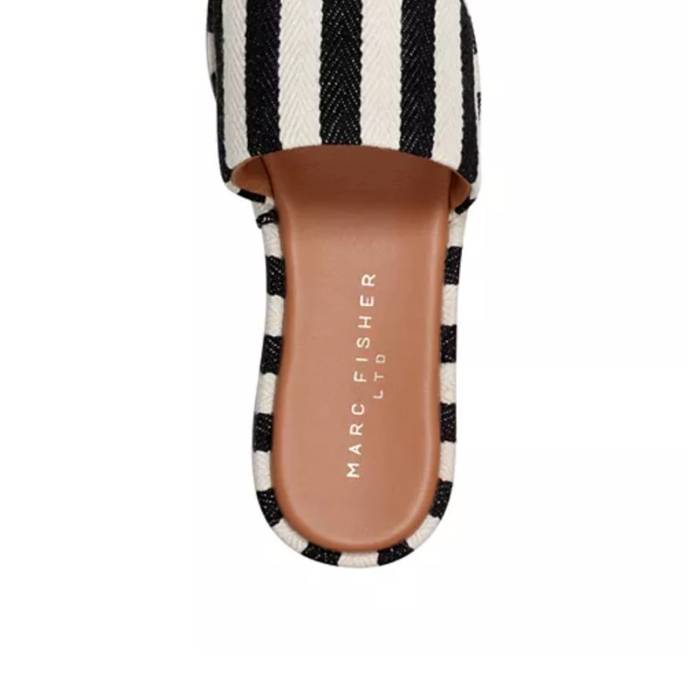 Black and White Striped Platform Sandals - Picture 2 of 4